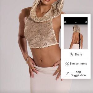 Gold Sequin Halter Hooded Crop Top